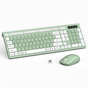 lot 2116 image: MISSING USB Wireless Keyboard and Mouse Combo Silent for Office and Home(Avocado Green) - Retail $20