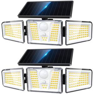 KOOPER Solar Flood Lights, 210 LED Motion Sensor Outdoor Lights, Solar Motion Lights Outdoor Waterproof, 3 Heads 300Â° Wide Angle Outdoor Security Lights for Yard Patio Garage Entryways, 2 Pack, Black - Retail: $40