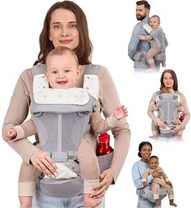 lot 2140 image: BabbleRoo Grow Plus Carrier �� Safety Certified Organic Cotton Baby Carrier with Detachable Hip Seat, Ample Storage, Magnetic Buckle, Storage Bag �� All-Season Comfort for Baby & Parent (7��50 lbs) - Retail $79