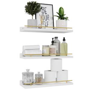 lot 2144 image: WOPITUES Floating Shelves for Wall Decor Set of 3, White and Gold - Retail $25