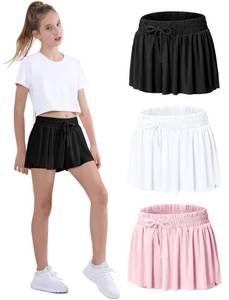 lot 2146 image: EXARUS 3 Pack Girls Shorts Butterfly Athletic Flowy Skort Dance Cheer Teen 12Y - Retail $28
