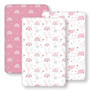 lot 2151 image: FIEMOL Bedside Bassinet Sheets Girl Fitted, Rectangle 33x20 3-Pack - Retail $17