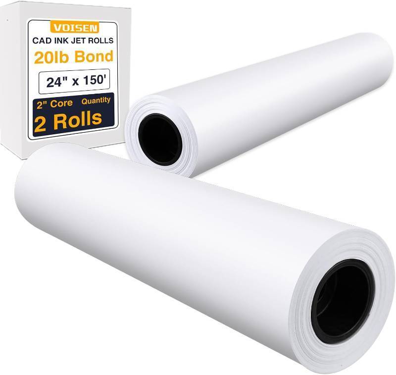 lot 1070 image: VOISEN Wide Format Plotter Paper, 24x150 ft, CAD Bond, 20lb, 2 Rolls