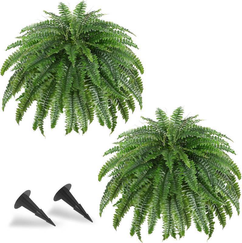 lot 1099 image: $70 50 Artificial Ferns Outdoor Faux Plants, 2-Pack, 96 Fronds & Ground Sp