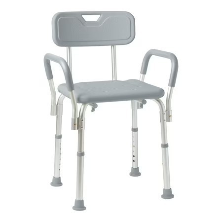 lot 1209 image: Medline Shower Aluminum Chair with Back & Padded Arms 350 lb Capacity Gray