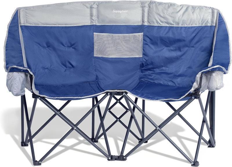 lot 1378 image: $90 SunnyFeel Double Camping Loveseat Chair Blue Foldable Portable Pocket