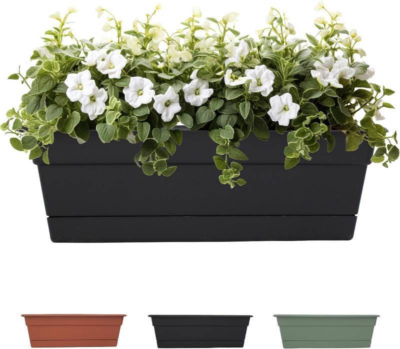 lot 1588 image: Bloem Dura Cotta Window Box Planter 24, Black, with Tray, 3 Gallon