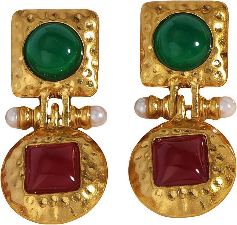 lot 1614 image: 18K Gold Plated Boho Gemstone Earrings for Women Vintage Green Drop Earring