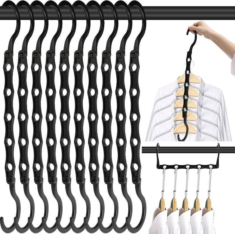 lot 2172 image: 10 Pack Space Saving Hangers Closet Organizer & Storage for Clothes, Black