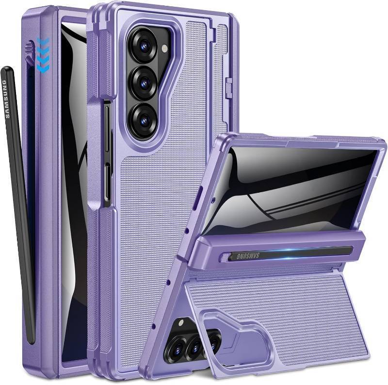 lot 2278 image: Caka for Samsung Galaxy Z Fold 6 Case with S Pen Holder & Kickstand Purple