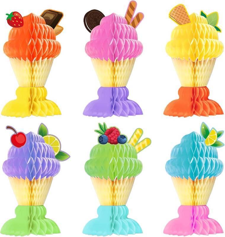 lot 2328 image: 6 Pcs Ice Cream Honeycomb Centerpieces   Table Decor with Fruit Toppers