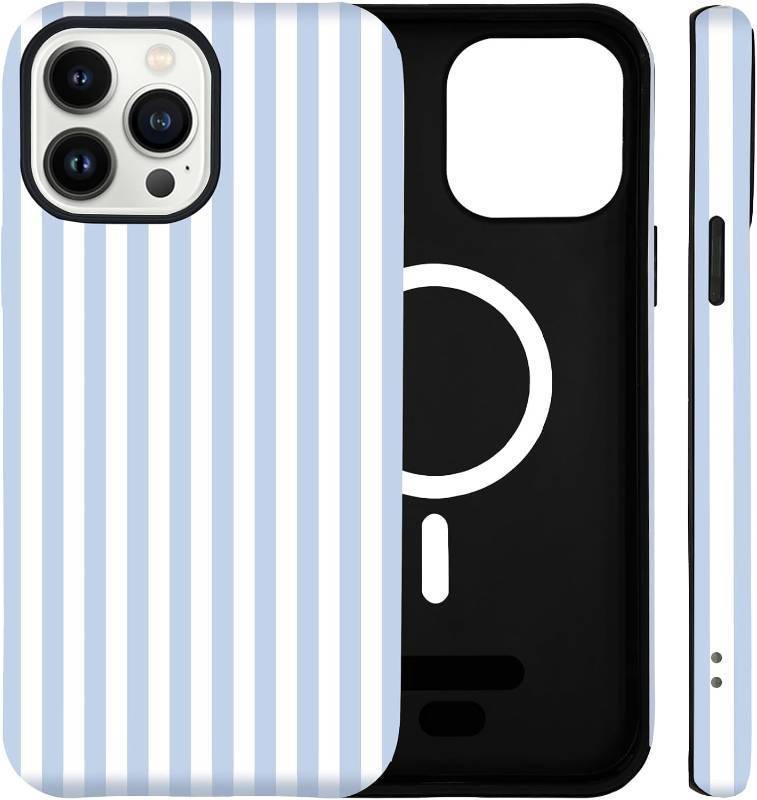 lot 2482 image: Magnetic Striped Phone Case for iPhone 1212 Pro, Blue and White