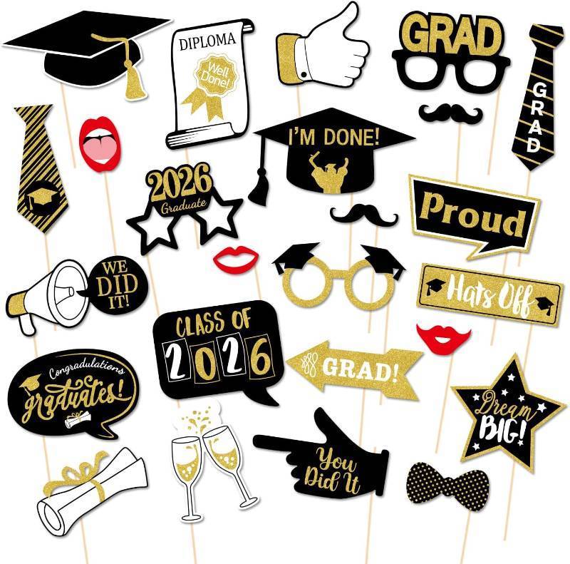 lot 2487 image: OURUOLA Black-Gold Graduation Photo-Booth Props 25pcs Glasses Cap 2026