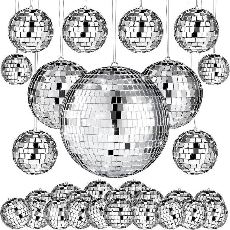 lot 2503 image: 54 Pcs Disco Ball Hanging Decor - Mini Silver Mirror Ball Cake Topper