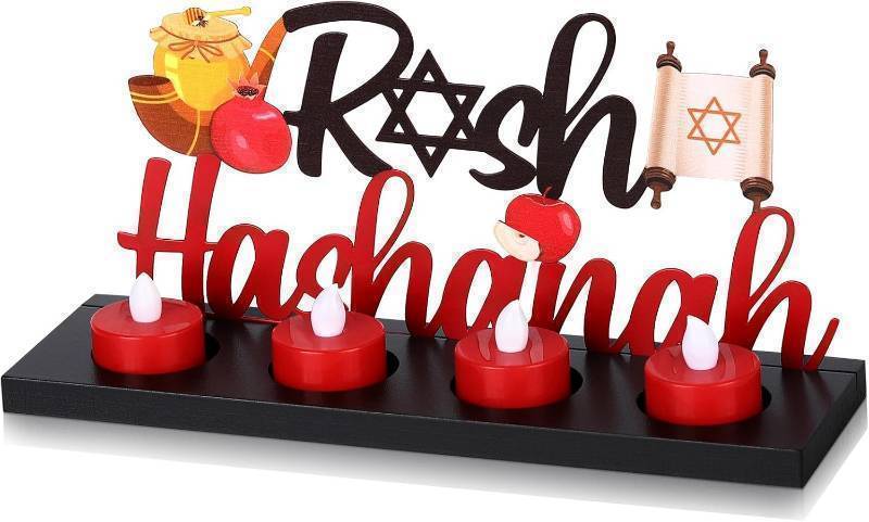 lot 65023 image: Rosh Hashanah Flameless Tea Light Candle Stand Table Centerpiece Decoration with Lighted Rosh Hashanah Table Candle Holder Decoration Return Gifts for Festival Holiday