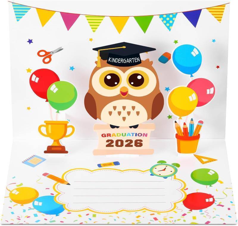 lot 66766 image: 5.91 x 7.87 inches Gueevin 2026 Kindergarten Graduation Pop up Card Pre-k Graduation Greeting Card with Grad Cap Owl and Balloon Pattern 3D Preschool Congratulations Gift for Kindergarten Celebration