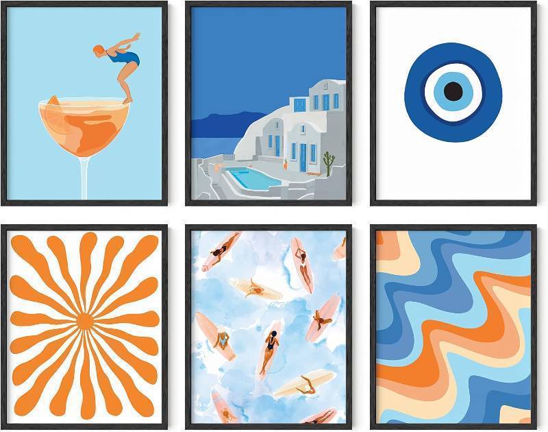 lot 66842 image: 8L x 10W HAUS AND HUES Beach Posters Gallery Wall Art Set of 6 - Ocean Art Beach Scene Wall Art, Summer Posters for Walls, Tropical Prints (Unframed 8x10)