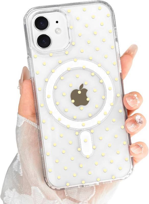 lot 67988 image: for iPhone 11 Clear Magnetic, Case with Cute Fashion Polka Dot Aesthetics Design, Raised Lens Edge Protection, Stylish Slim Soft TPU Protective Cover for iPhone 11, Yellow