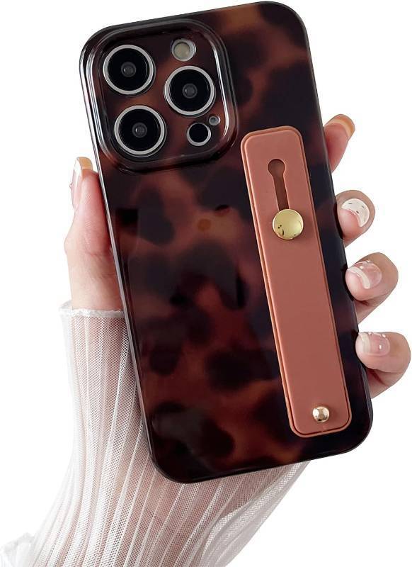 lot 68066 image: Compatible with iPhone 14 Pro Case, Tortoise Shell Chic Amber Brown Print Leopard with Wrist Strap, Classic Soft TPU Protective Shockproof Case for iPhone 14 Pro 6.1 Color2