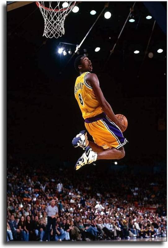 lot 68104 image: 18L x 12W Kobe Poster Bryant, Basketball Slam Dunk Sports Basketball Fan Souvenir Gift Poster Decorative Painting Canvas Wall Art Living Room Posters Bedroom Painting 12x18inch(30x45cm)