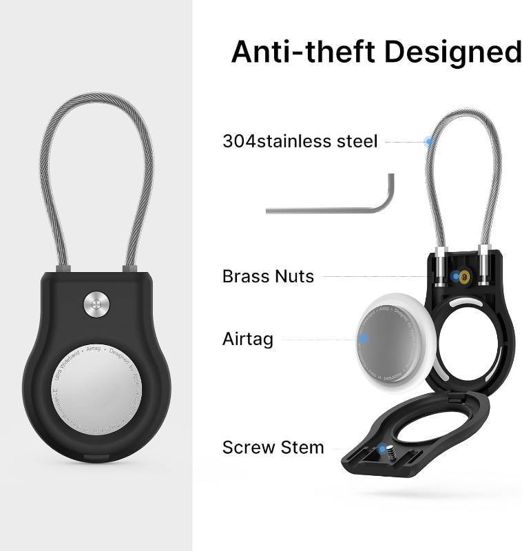 lot 68115 image: Air tag Holder,Air tag Keychain with Secure Lock,Air Tags Case with Wire Cable for Apple Airtag,Anti-Lost Protective Case with Keyring for Luggage, Key, Pet, Bag, Black