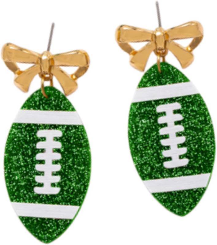 lot 68118 image: Rugby Earrings for Women,Acrylic Bowknot Stud Earrings Sports Fan Jewelry Cute Rugby Themed Earrings for Game Day Casual Daily Wear Sports Events (Green)