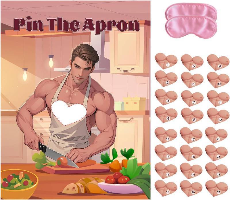lot 68121 image: Bachelorette Party Games for Adults Women - Pin The Apron Bachelorette Game, Bridal Shower Games with 24 Stickers & 2 Blindfolds for Girls Night Wedding Engagement Party