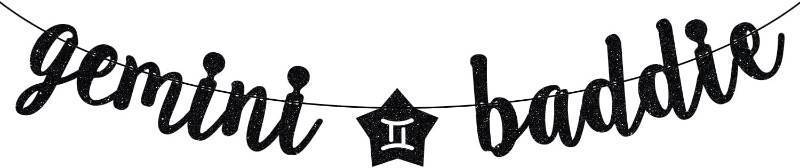 lot 68154 image: 5.6ft Gemini Baddie Banner, Gemini Happy Birthday Decor, 12 Constellation Zodiac Gemini Themed Birthday Party Decorations for Boys and Girls, Black Glitter