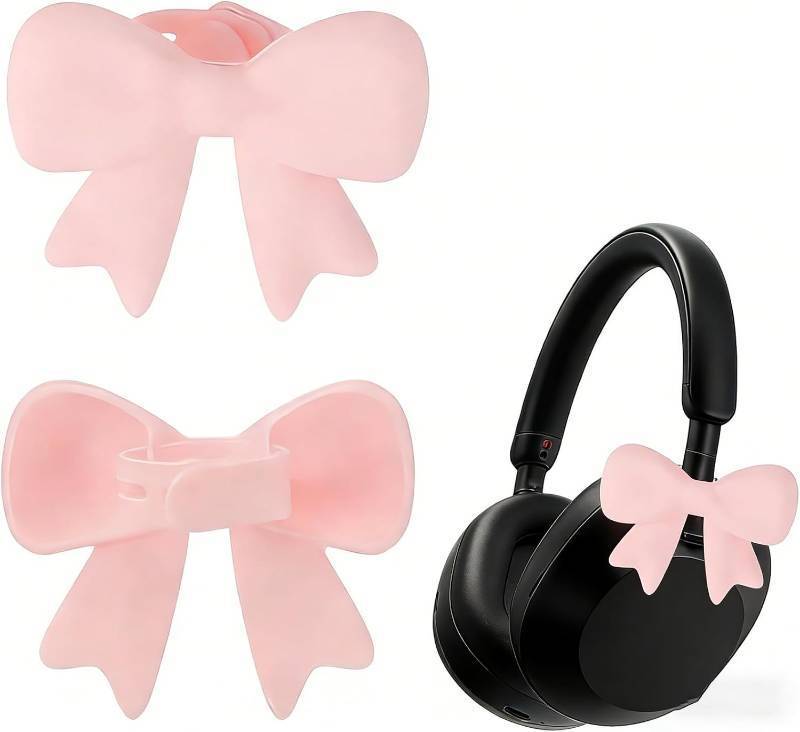 lot 68164 image: 2 Pack Pink Bow Headphone Decorations, Adjustable Silicone Earphone Charms for Girls, Kawaii Headphone Accessories, Compatible with Most Headphones & Earphones