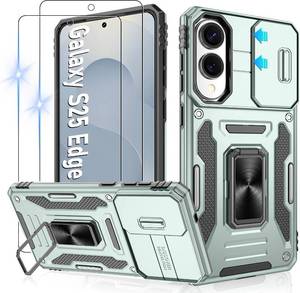 lot 68272 image: Gritup for Samsung Galaxy S25 Edge Case with Slide Camera Cover  2-Pack HD Screen Protectors  360  Rotating Metal Kickstand  MIL-Grade Shockproof Protection (Military Standard)  Alpine Green