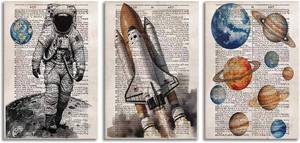 lot 68284 image: 16L x 12W 3Pcs Outer Space Wall Art Vintage Spaceman Poster Print Artwork 12x16in