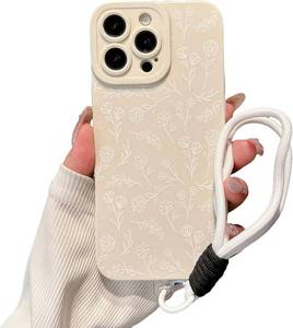 lot 68304 image: for iPhone 12 Pro Case, White Shockproof Soft Silicone 2-in-1 with Lanyard Hand Strap Stylish White Flower Print for Women and Girls