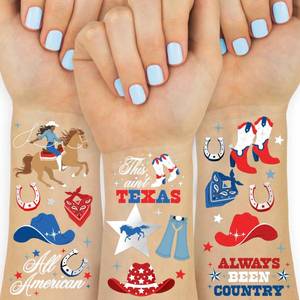 lot 68325 image: Small xo, Fetti American Cowgirl Temporary Tattoos - 54 Silver Foil Pcs  Birthday Accessory, Western Bachelorette USA Party Favor, 4th of July Activity