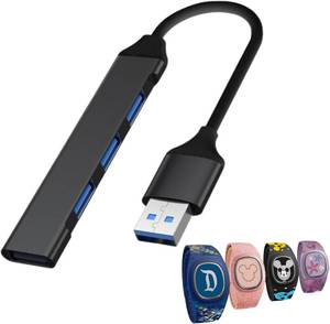 lot 68350 image: MagicBand Compatible USB Charging Hub - 4-Device Charger, USB-A Input, Requires External Power, Compact Travel Essential, Black