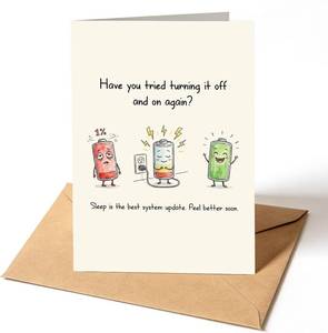 lot 68352 image: 5x7 inches Funny Get Well Soon Present  Retro System Update Greeting Card for Programmer, Humorous Turning It Off Bday Note for IT Tech Worker, Unique Gag Gift for Tired Friend