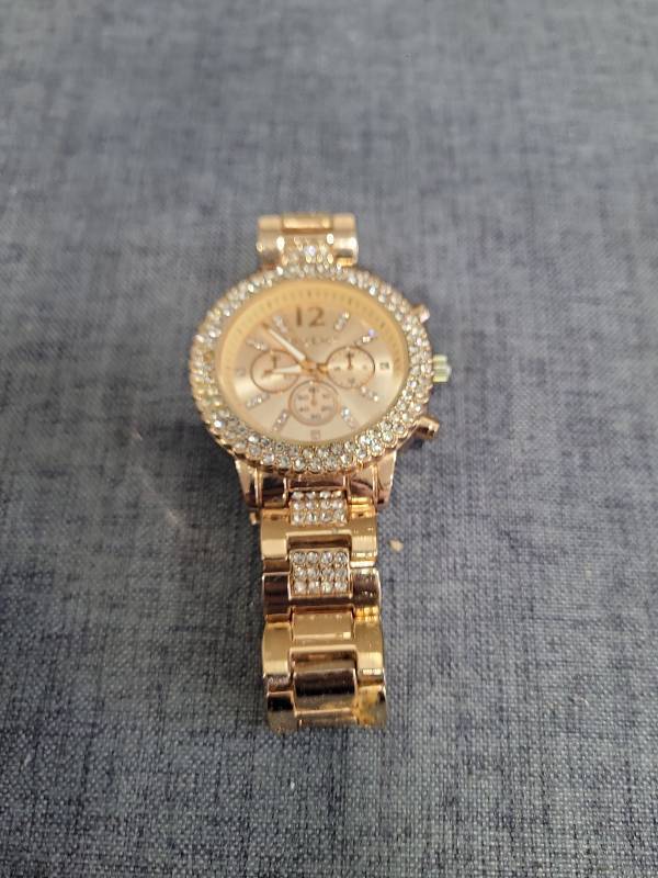 lot 378 image: bebe Chronograph Watch Gold Tone Crystal Bezel