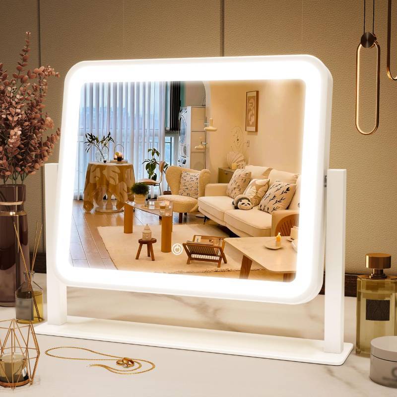 lot 575 image: FENNIO Vanity Mirror with Lights 16�13 Makeup Mirror with Lights,Lighted Vanity Mirror Tabletop,Smart Touch with 3-Color Lighting,Dimmable,for Vanity Desk Tabletop