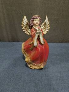 lot 970 image: Angel Figurine with Wings Red Dress Gold Accents
