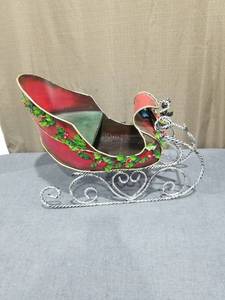 lot 971 image: Decorative Santa Sleigh Red with Holly Garland and Rope Runners