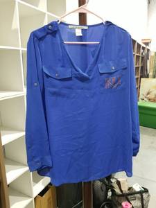 lot 991 image: chicka-d Blue Long Sleeve Shirt with KU Embroidery XL