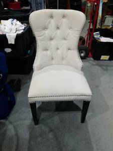 lot 1006 image: Upholstered Dining Chair with Tufted Back and Nailhead Trim Needs Cleaning