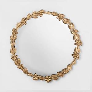 lot 1009 image: Decorative Round Leaf Wall Mirror Gold - Opalhouse 20 x 20