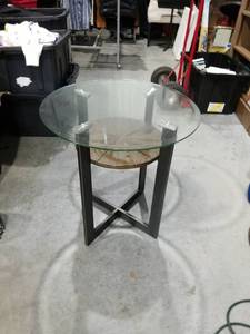 lot 1010 image: Round Glass Top Side Table with Metal Base