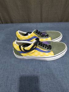 lot 1021 image: Vans Old Skool Checkerboard Yellow Purple Grey Womens US 6.5
