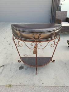 lot 27 image: Half-Moon Console Table with Storage Drawer and Shelf