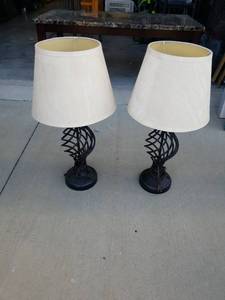 lot 46 image: Pair of Table Lamps with Black Base and Cream Shades