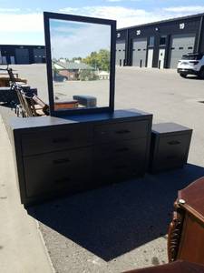 lot 52 image: Cort GREY Bedroom Dresser with Mirror and Nightstand Set Some Damage See Pictures