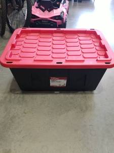 Hyper Tough Large Storage Bin  27 Gallon Plastic Storage Container with Snap-On Lid  Black and Red