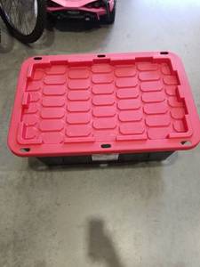 Hyper Tough Large Storage Bin  27 Gallon Plastic Storage Container with Snap-On Lid  Black and Red