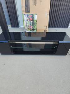 lot 2701 image: Black Acrylic TV Stand with Glass Shelf